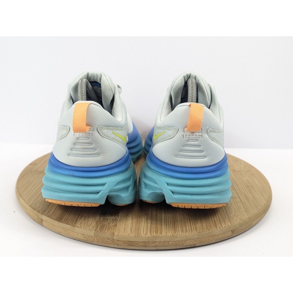 Hoka Bondi 8 Mens 10.5 Running Shoes Gray Blue Yellow Sneakers - Picture 5 of 12
